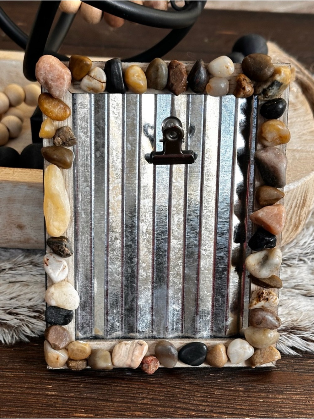 Hand Crafted Brown and Tan Pebble Accent Picture Frame